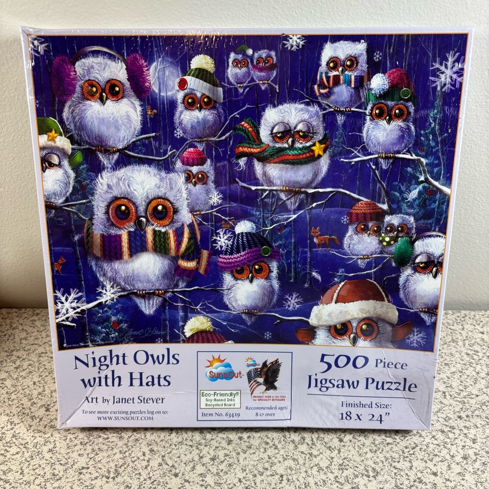 SunsOut Night Owls with Hats - 500 Piece Puzzle 18" x 24" Stever - New & Sealed